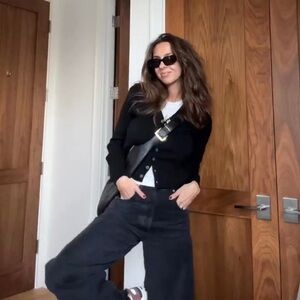 SO Ribbed Button Up Cropped Long Sleeve Black Cardigan‎ Size Large